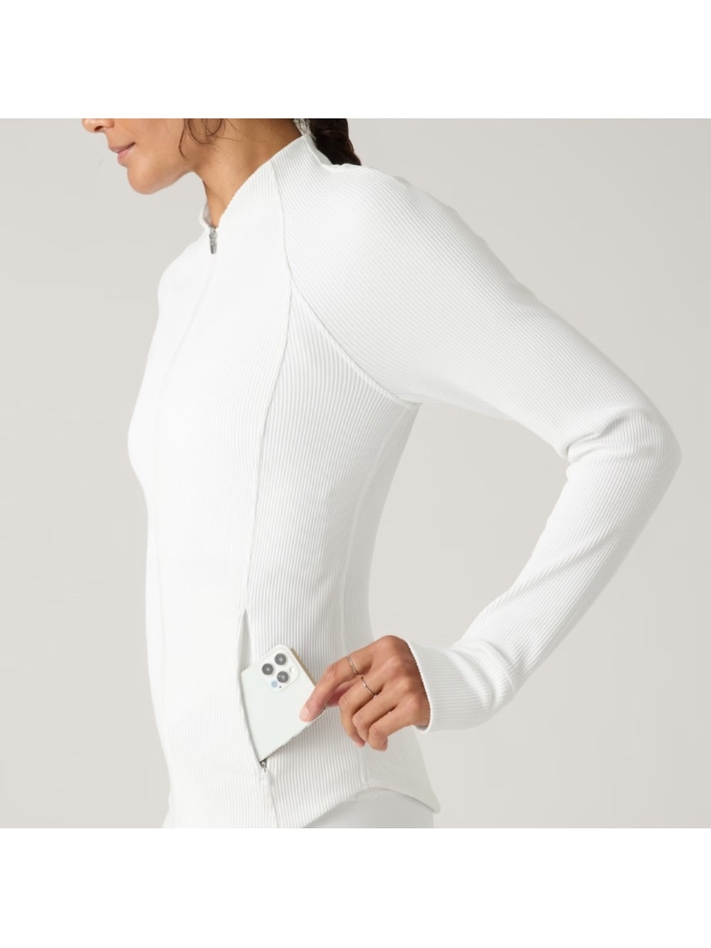 Athleta Salutation Ribbed Jacket White Full Zip Yoga Bomber Small - Picture 2 of 6